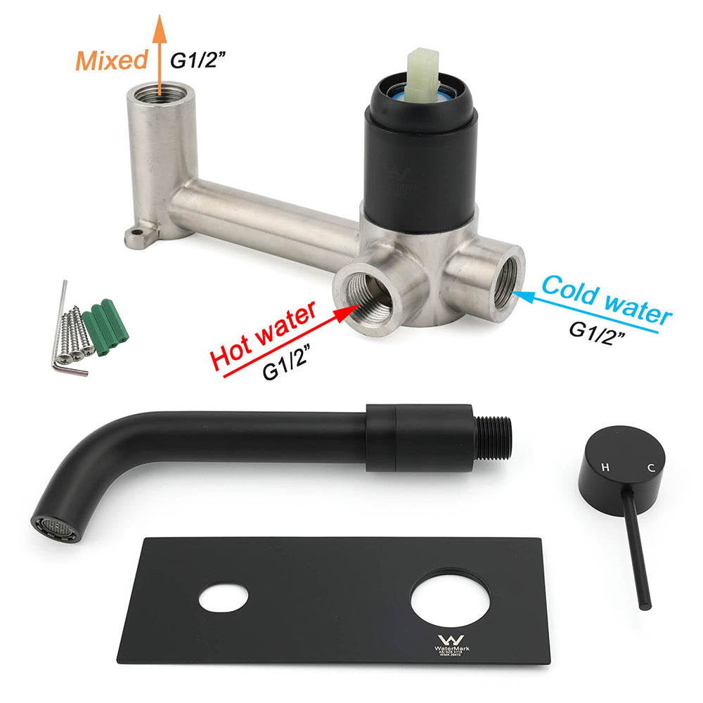 Matt Black Round Basin Mixer Bathtub Wall Mounted Faucet Tap Laundry Spout Set