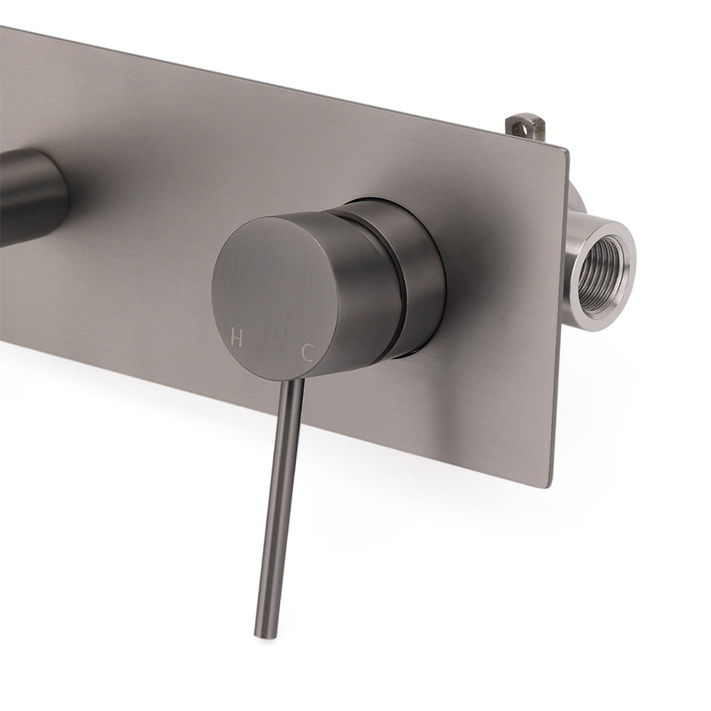 WELS Gun Metal Round Wall Basin Mixer Vanity Sink Tap Hot Cold Faucet Spout