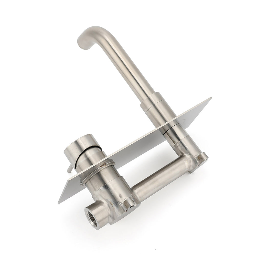 WELS Round Wall Mounted Basin Vanity Mixer Bath Tub Faucet Spout Brushed Nickel