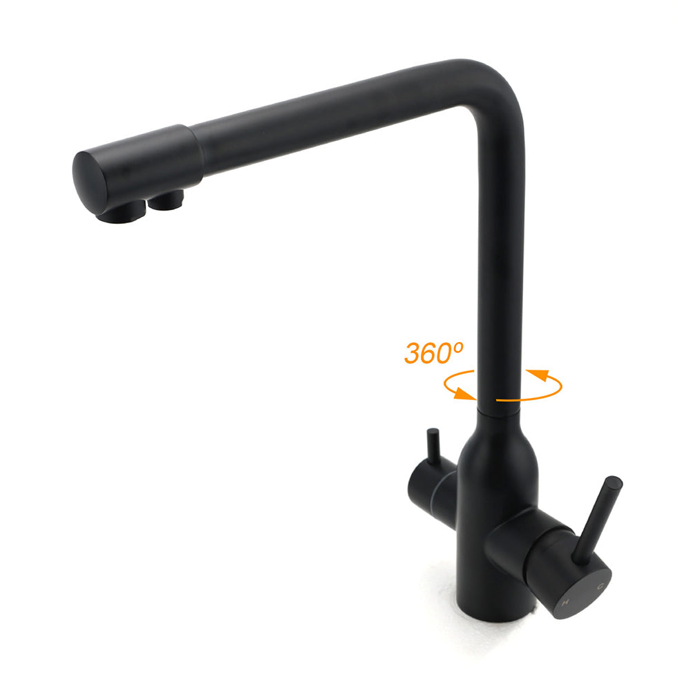 Matt Black 3 Ways Kitchen Mixer Tap Pury Water Sink Faucet 360 Swivel Spout Outlet