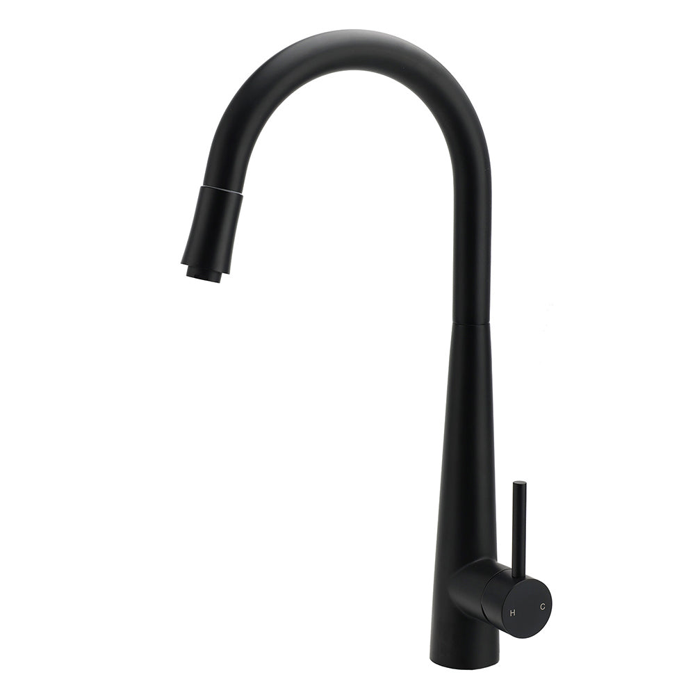 Matt Black Pull Out Long Hose Kitchen Sink Tap Round Basin Mixer Faucet Spout