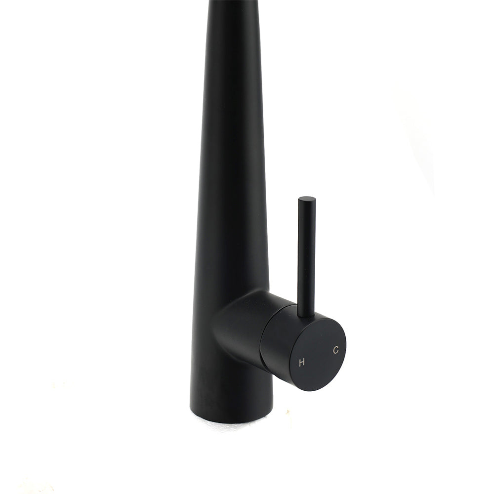 Matt Black Pull Out Long Hose Kitchen Sink Tap Round Basin Mixer Faucet Spout