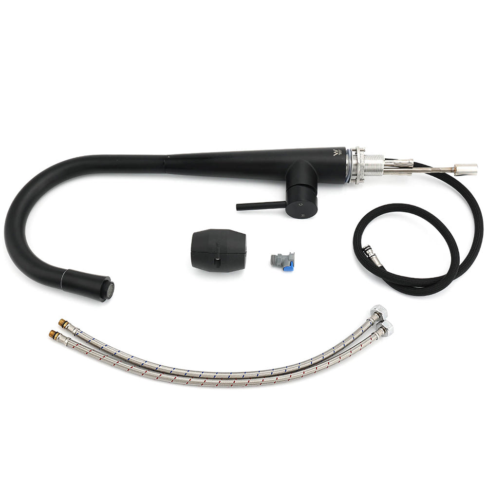 Matt Black Pull Out Long Hose Kitchen Sink Tap Round Basin Mixer Faucet Spout