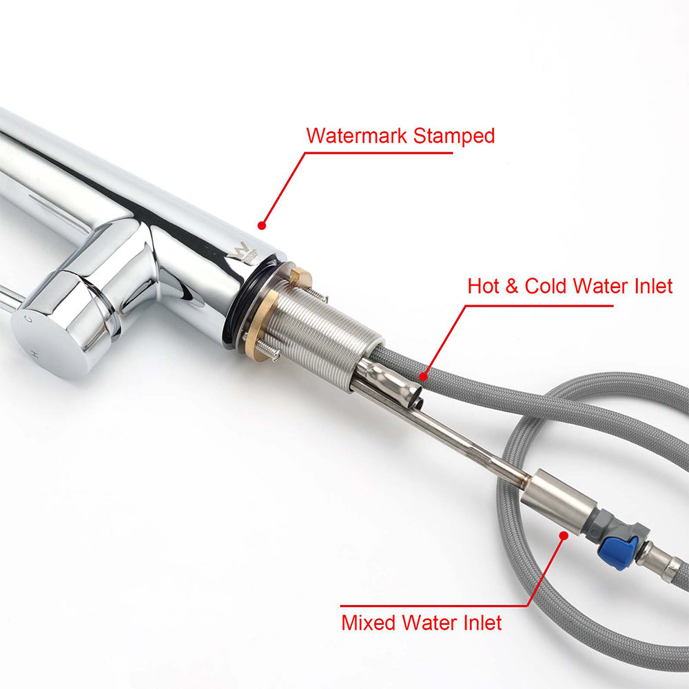 WELS Chrome Pull Out Kitchen Sink Tap Round Basin Mixer Faucet Flexible Spout