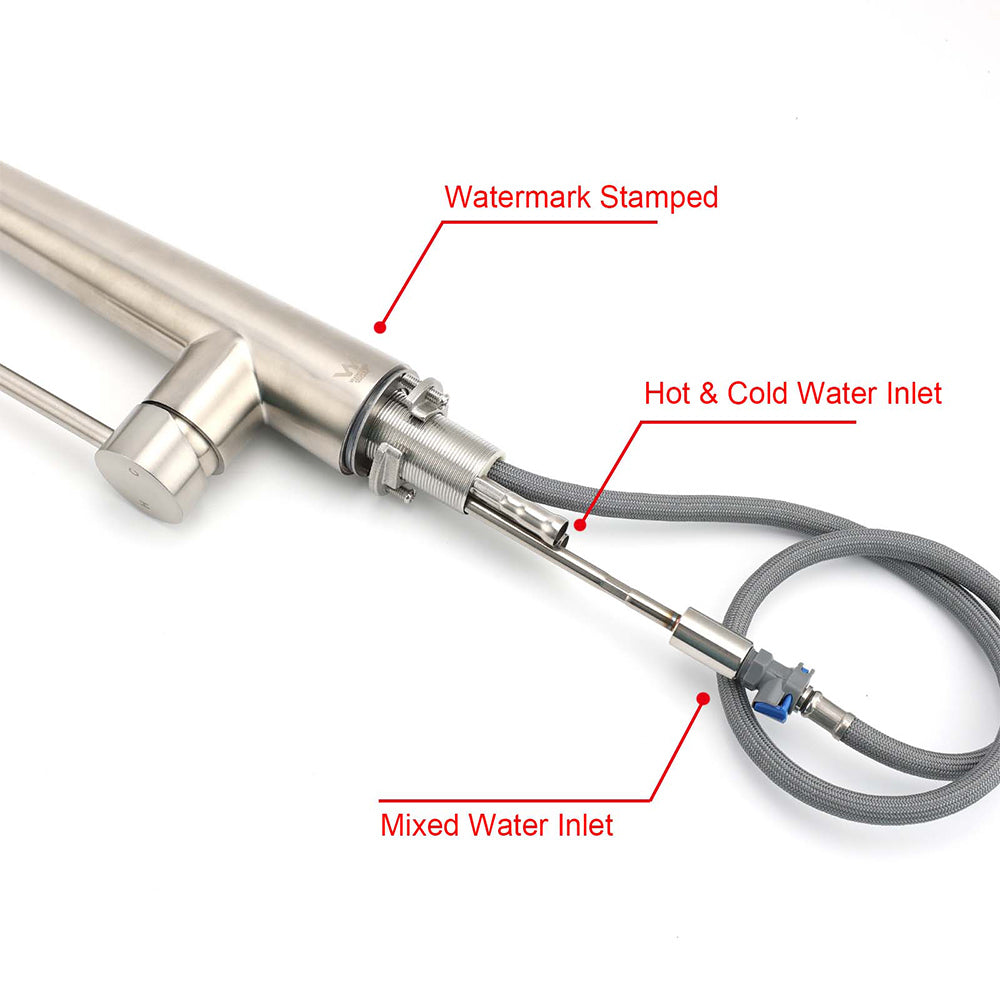 Brushed Nickel Silver Round Pull Out Kitchen Sink Tap Mixer Faucet Spout Outlet