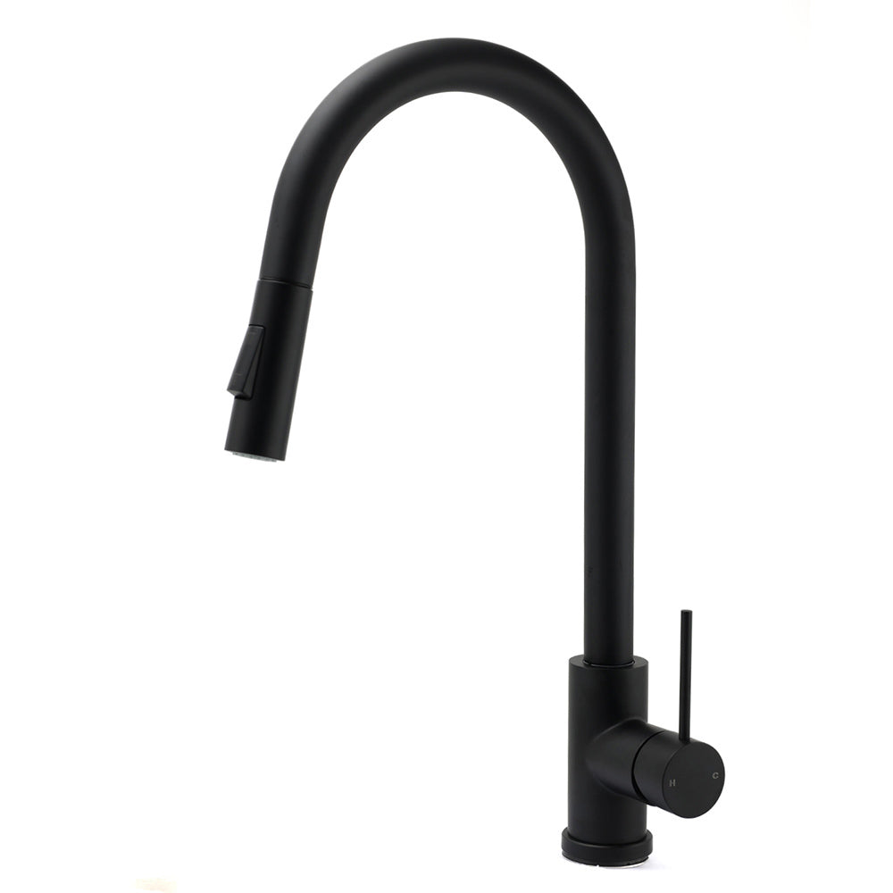 Matt Black Round Pull Out Down Kitchen Sink Tap Laundry Basin Mixer 2 Way Spout
