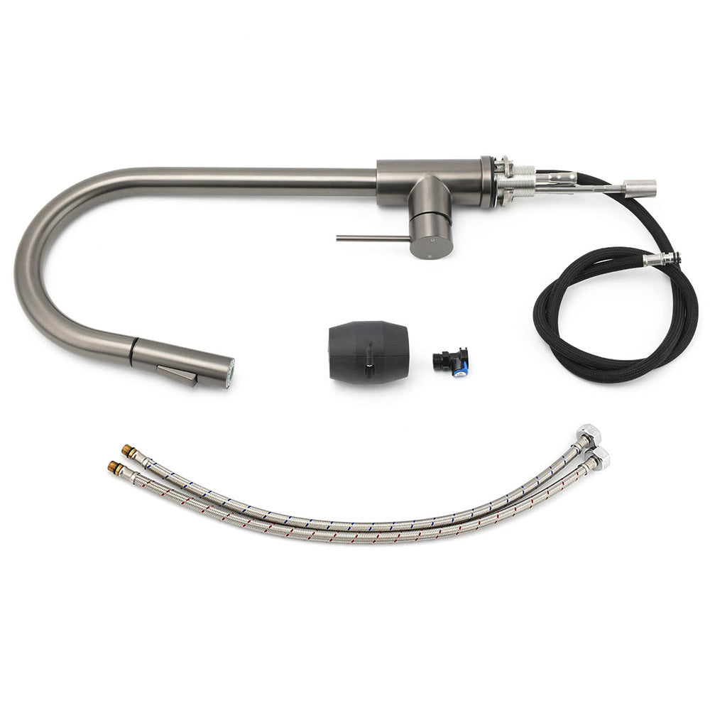 WELS Gun Metal Pull Out Kitchen Sink Tap Basin Mixer Faucet Flexible 2 Way Spout