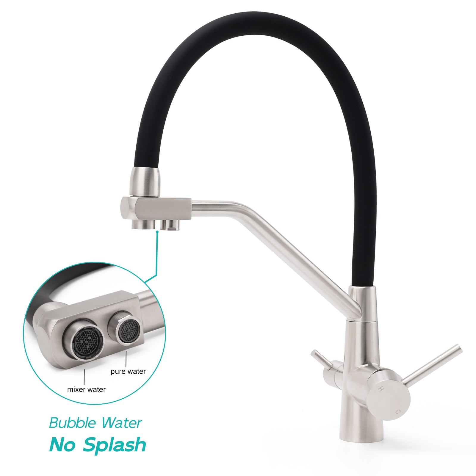 Brushed Nickel 3 Way Pull Down Kitchen Mixer Pure Drinking Water Sink Tap Spout