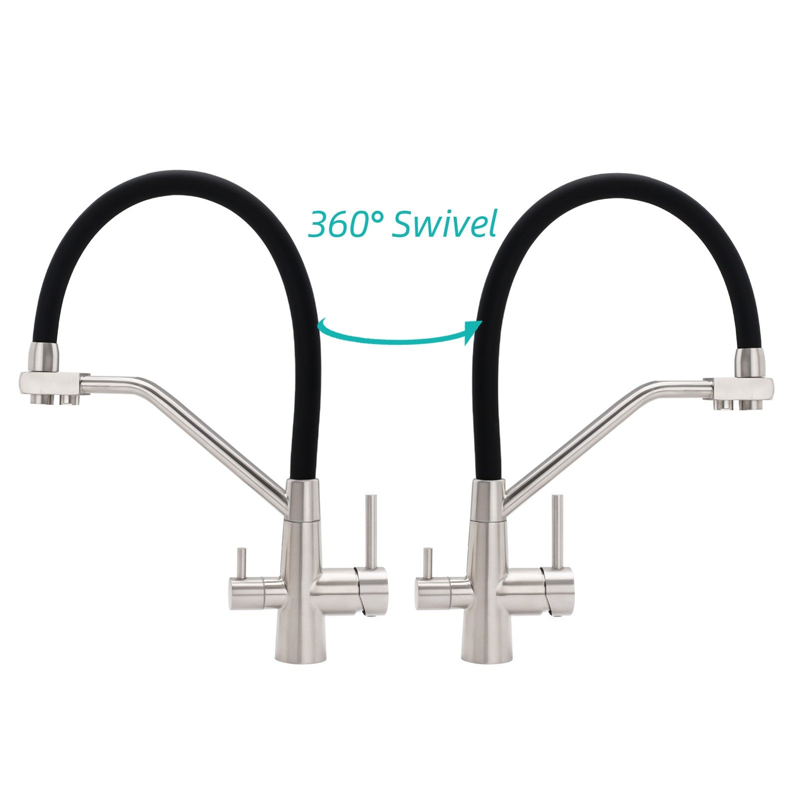 Brushed Nickel 3 Way Pull Down Kitchen Mixer Pure Drinking Water Sink Tap Spout