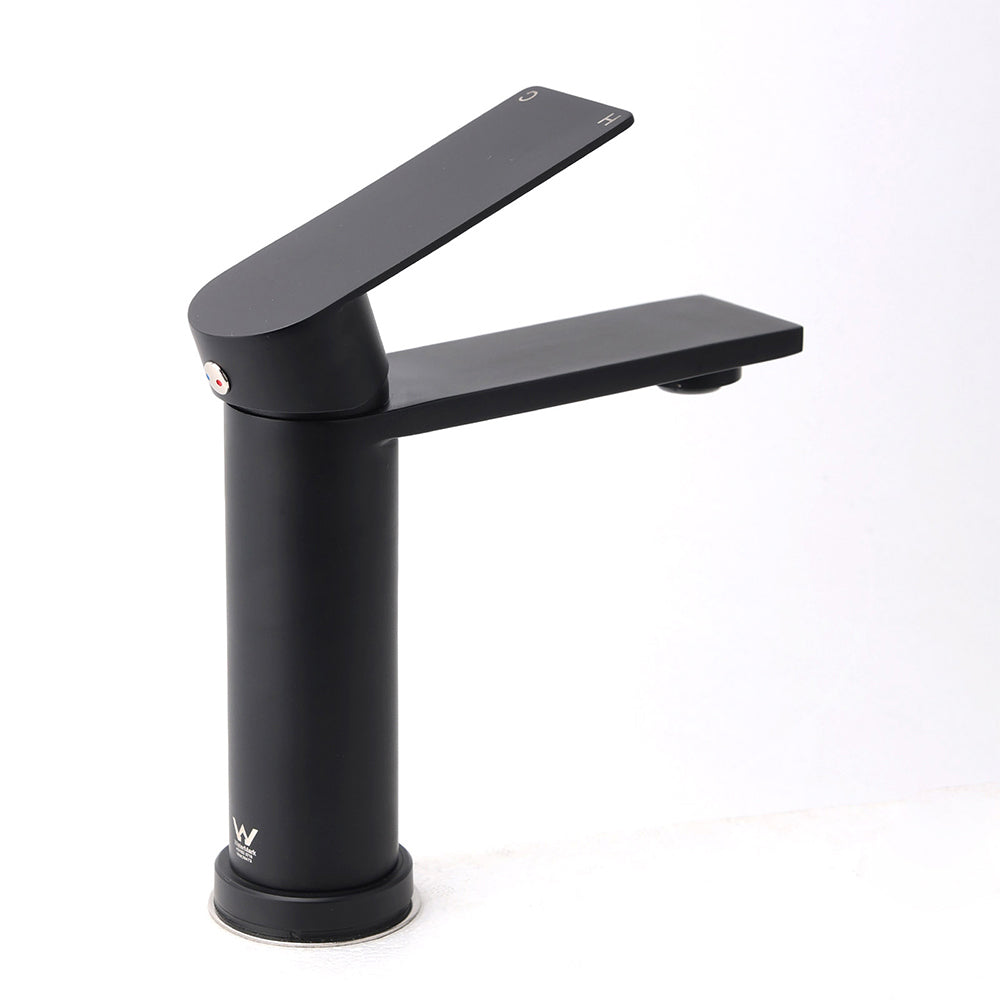 Matt Black Round Bathroom Basin Mixer Vanity Sink Faucet Spout Laundry Tap WELS