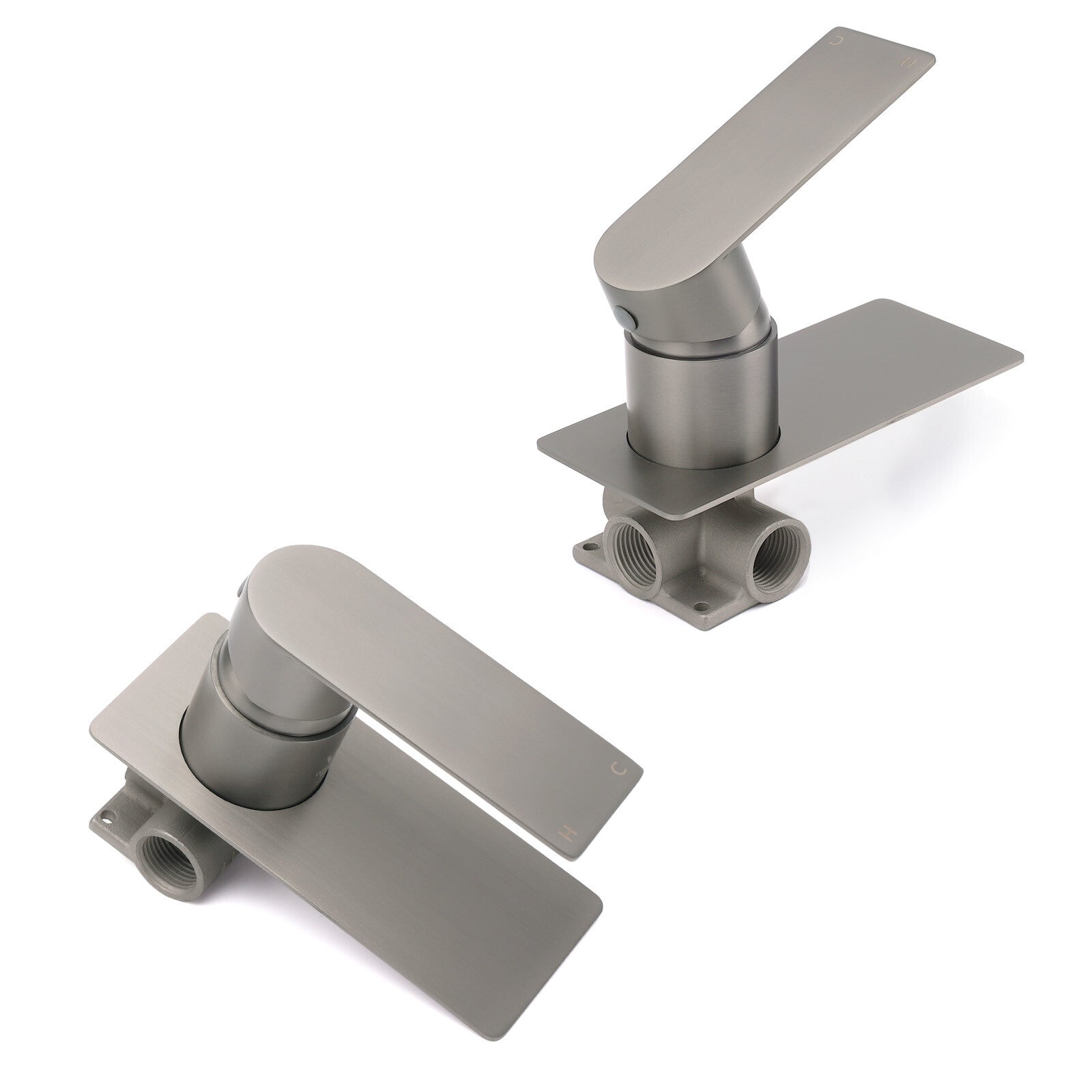 Gun Metal Rectangle Wall Shower Mixer Hot Cold Tap Set Ceramic Cartridge Valve