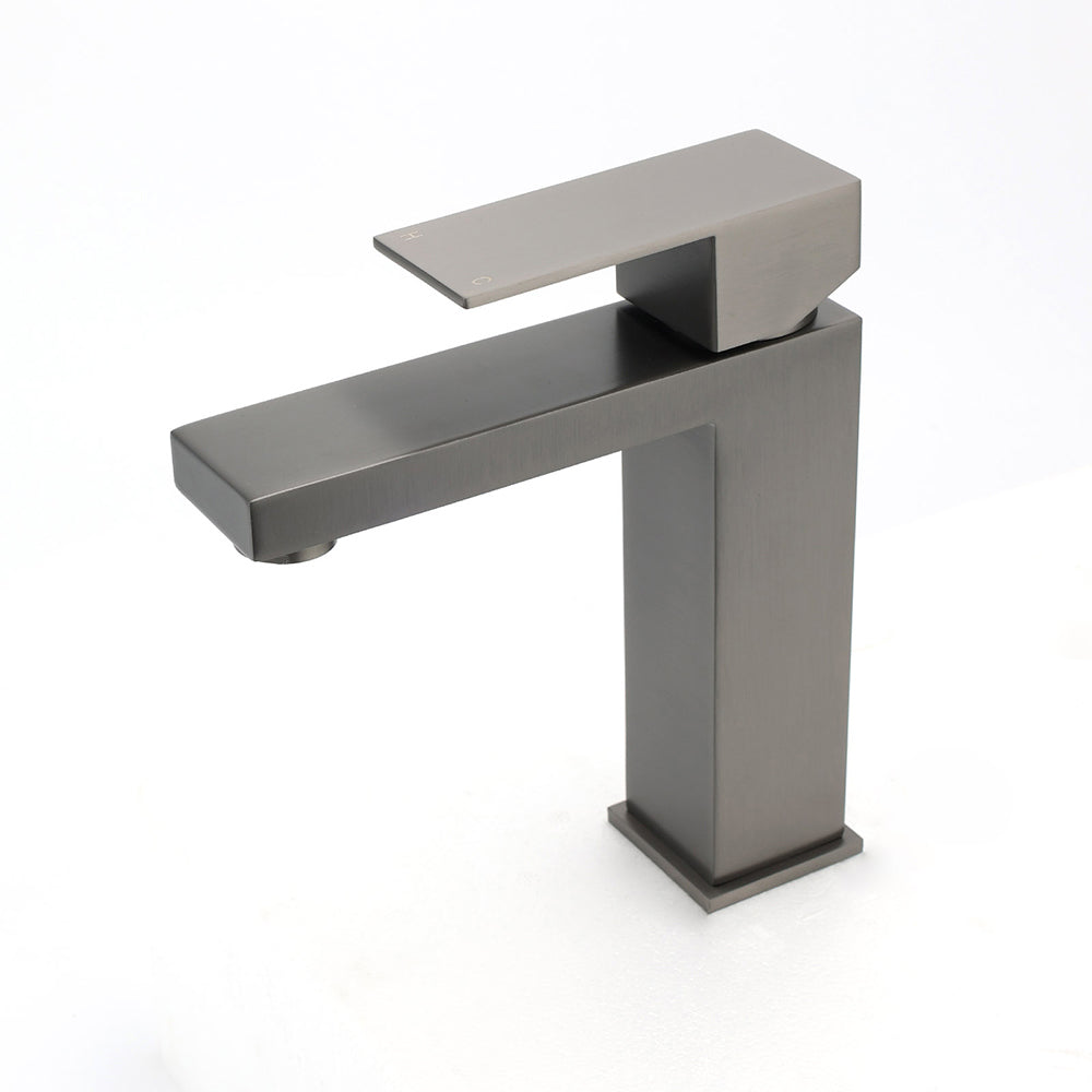 Gun Metal Square Cubic Basin Mixer Faucet Hot Cold Tap Kitchen Laundry Vanity Set