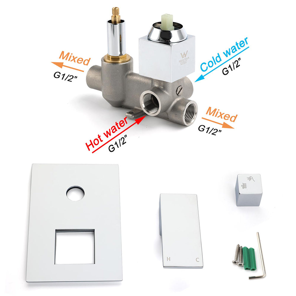 Bathroom Square Shower Mixer Diverter Tap Square Chrome For Spout Shower Head