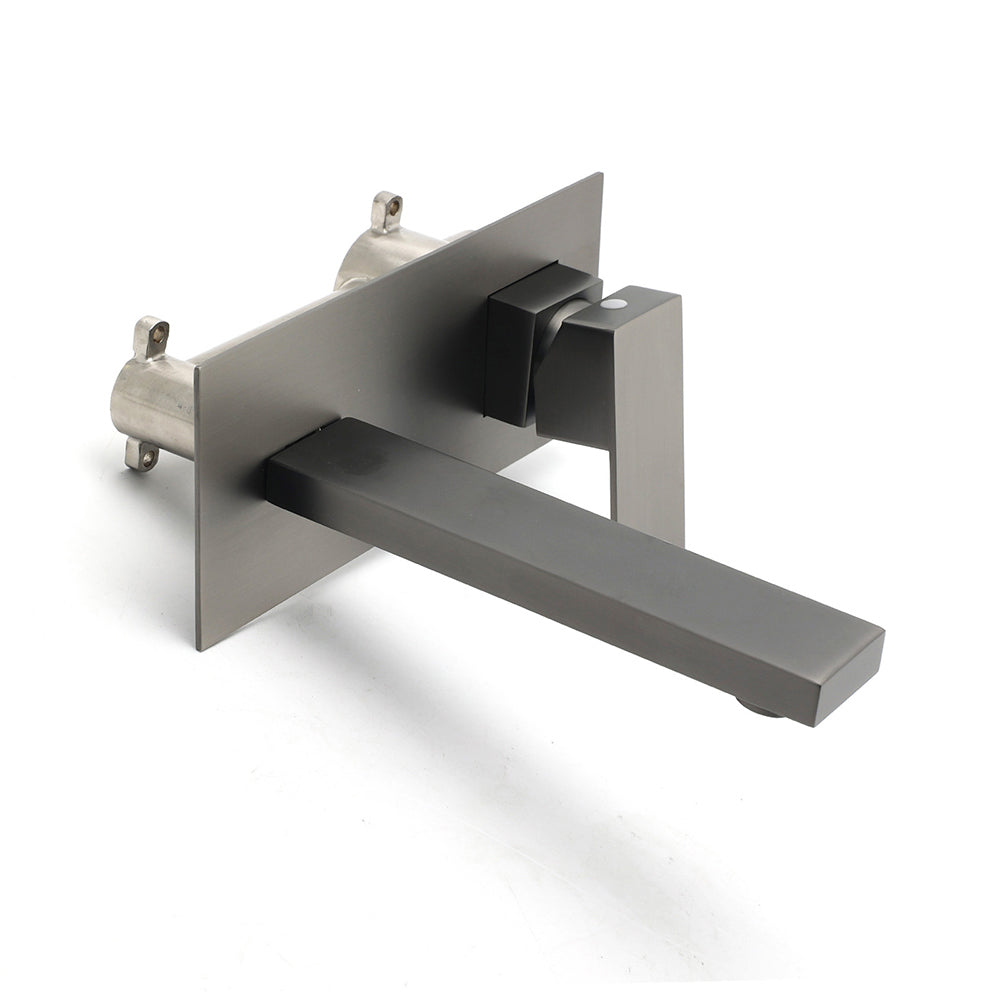 WELS Gun Metal Square Wall Mount Basin Mixer Laundry Vanity Tap Spout Faucet Set