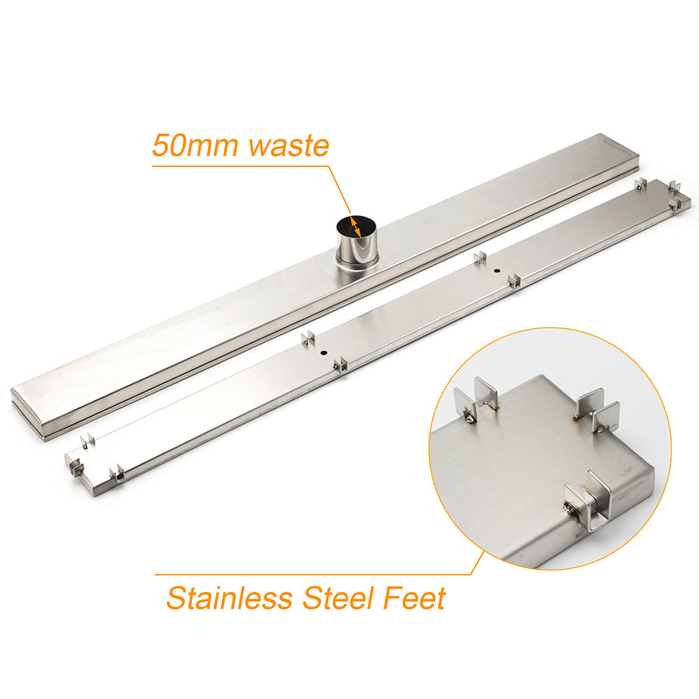 WaterMark Brushed Steel 900mm Tile Insert Shower Grate Floor Drain 50mm Outlet