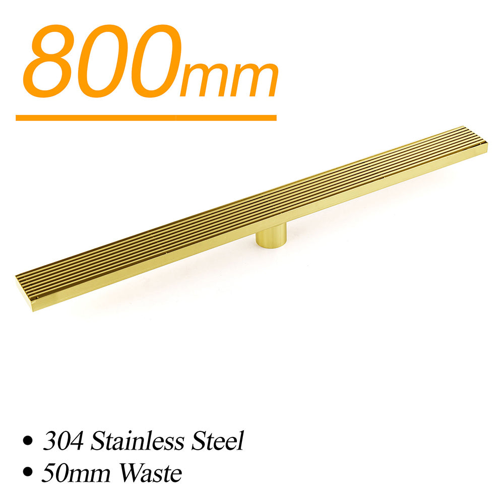Brushed Gold Bathroom 800mm Strip Fence Long Shower Grate Floor Drain 50mm Waste