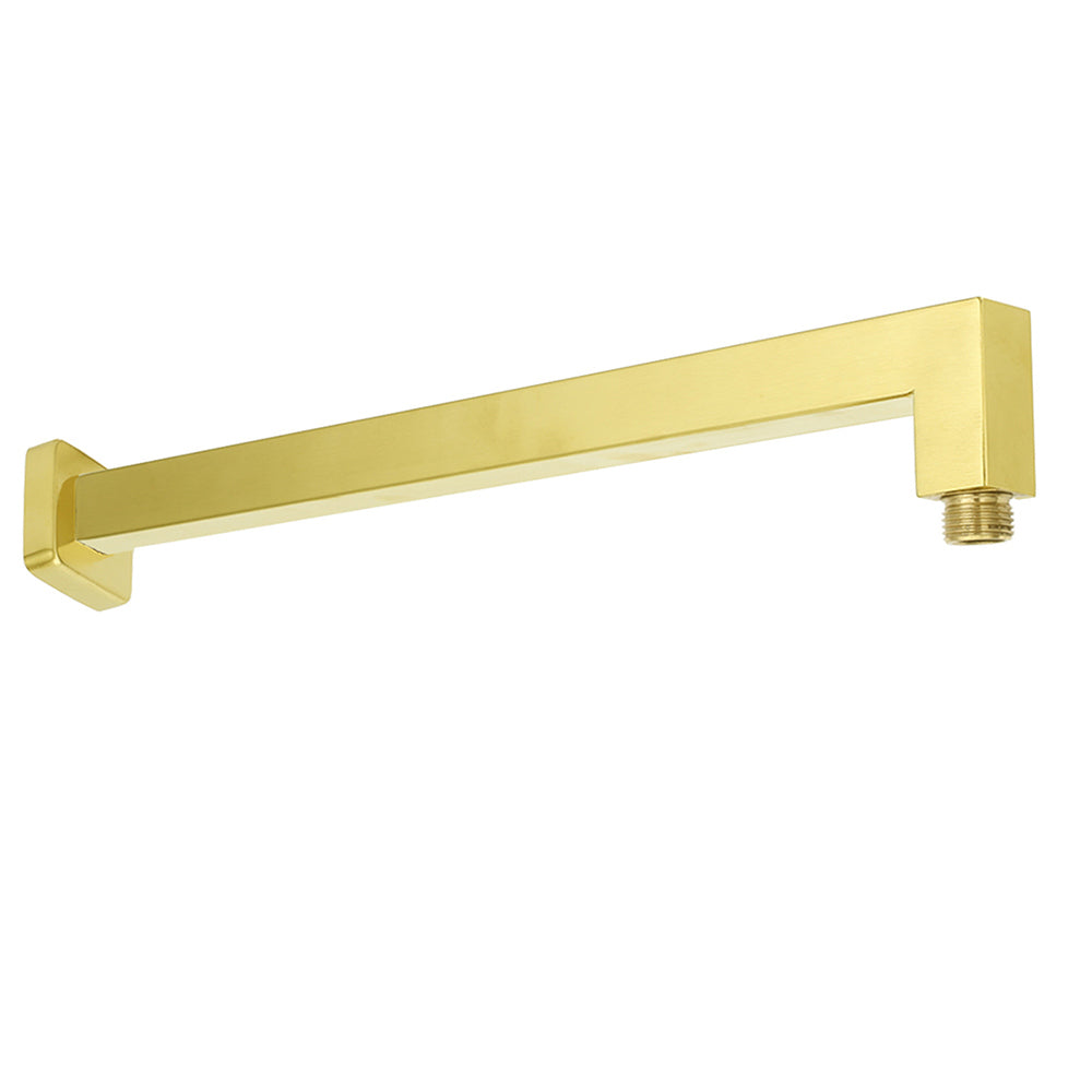 WELS Brushed Gold 8" Square Rainfall Shower Head 400mm Long Straight Wall Arm Set