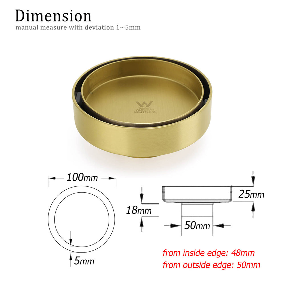 Brushed Gold Round 100mm Diamater Tile Insert Floor Drain Shower Grate 50mm Out