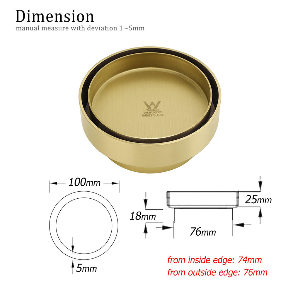 Brushed Gold 100mm In Diamater Tile Insert Floor Drain Shower Grate 75mm Outlet