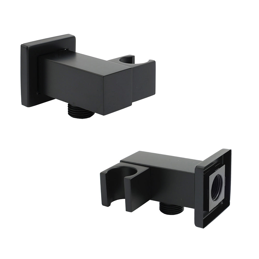 Matt Black Square Water Inlet Shower Head Bracket Adjustable Holder Wall Elbow Connector