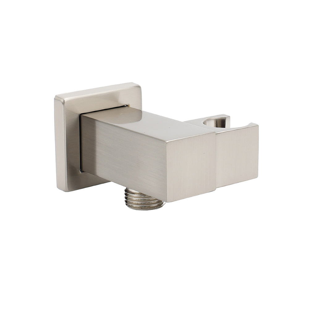 Brushed Nickel Square Bracket Flexible Shower Head Holder Wall Connector 1/2" End Thread
