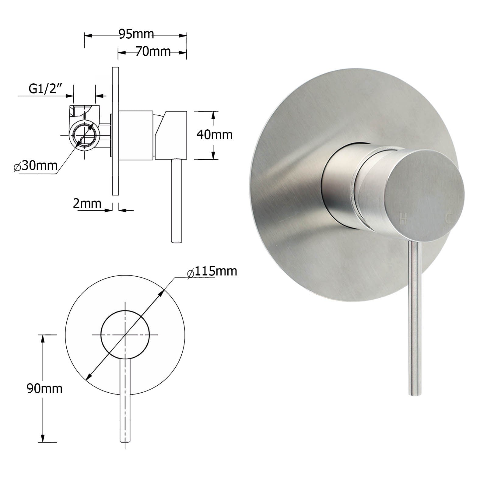 WELS Brushed Nickel Dual Shower Set Sliding Rail Arm 8" Round Head Handheld Mixer