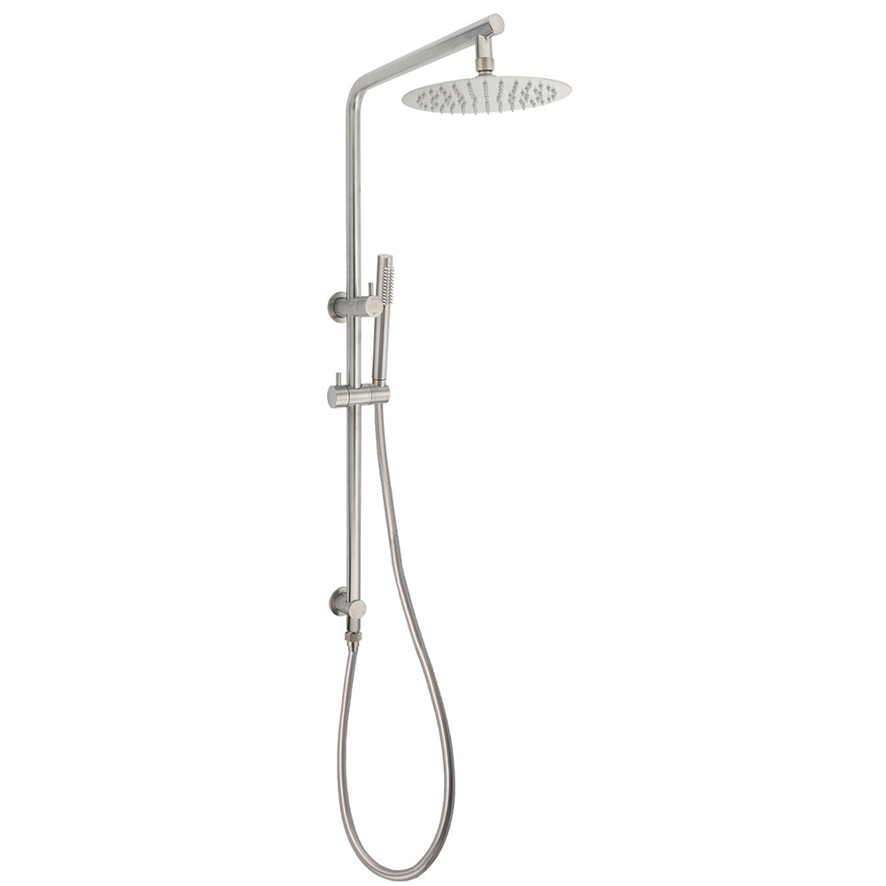 WELS Brushed Nickel 2in1 Shower Set Sliding Rail Arm 8" Round Head Stainless Steel Handheld Rose