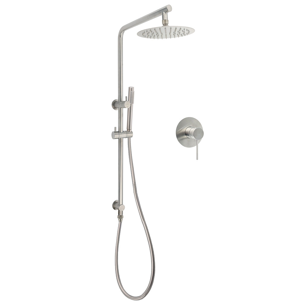 WELS Brushed Nickel Dual Shower Set Sliding Rail Arm 8" Round Head Metal Handheld Wall Mixer