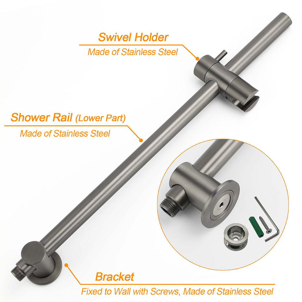 WELS Gun Metal Round 10" 2in1 Shower Head 3 Modes Handheld Slide Rail Arm Twin Taps