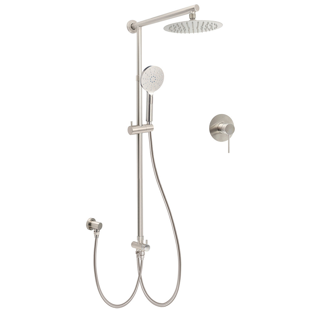 Brushed Nickel Round 8" Rain Head Shower Handheld Sliding Rail Arm Mixer 2in1 Set