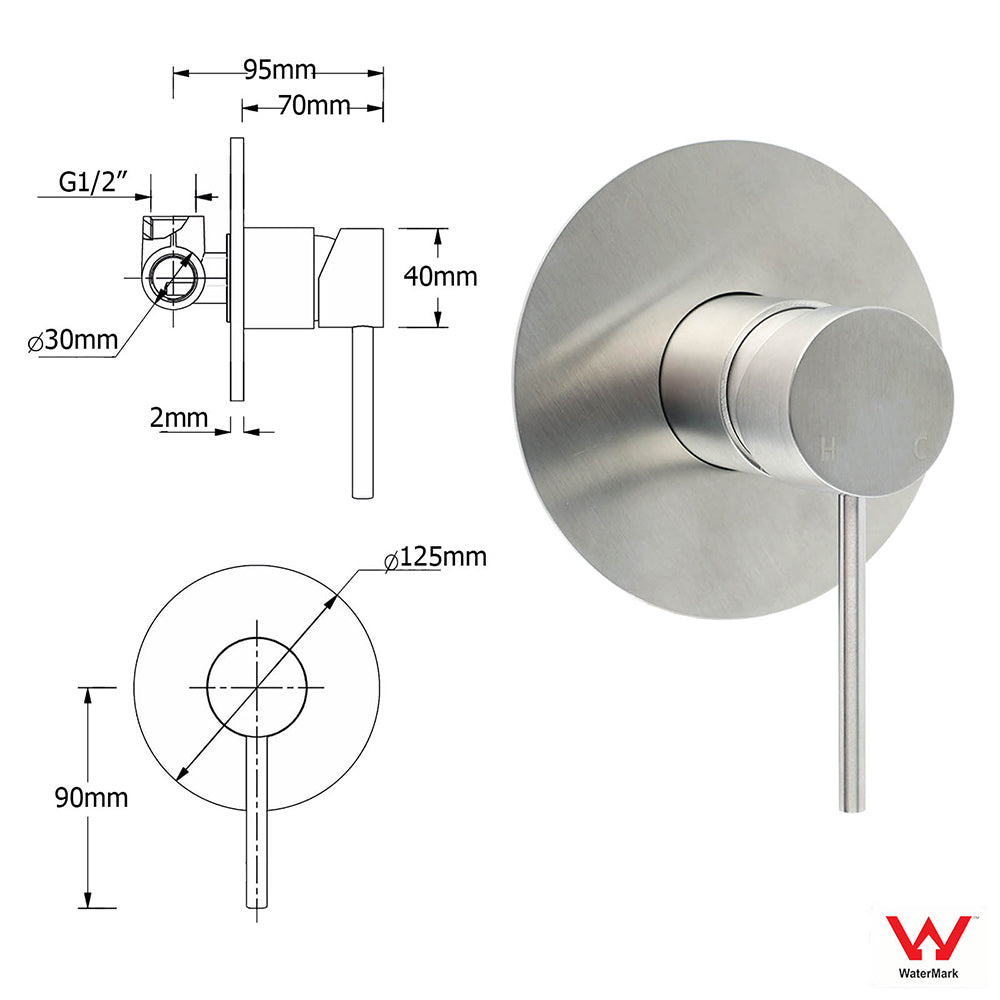 Brushed Nickel Round 12" Rain Head Shower Single Mode Handheld Sliding Rail Arm Mixer 2in1 Set