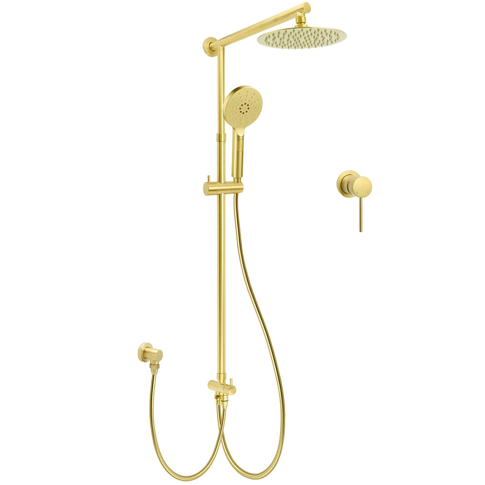 WELS Brushed Gold Shower 8" Round Head 3 Mode Handheld Rose Sliding Rail Mixer Dual Set