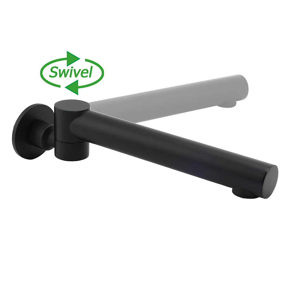 Matt Black Round Basin Wall Mounted Spout Faucet Outlet 180° Swivel Tap Watermark