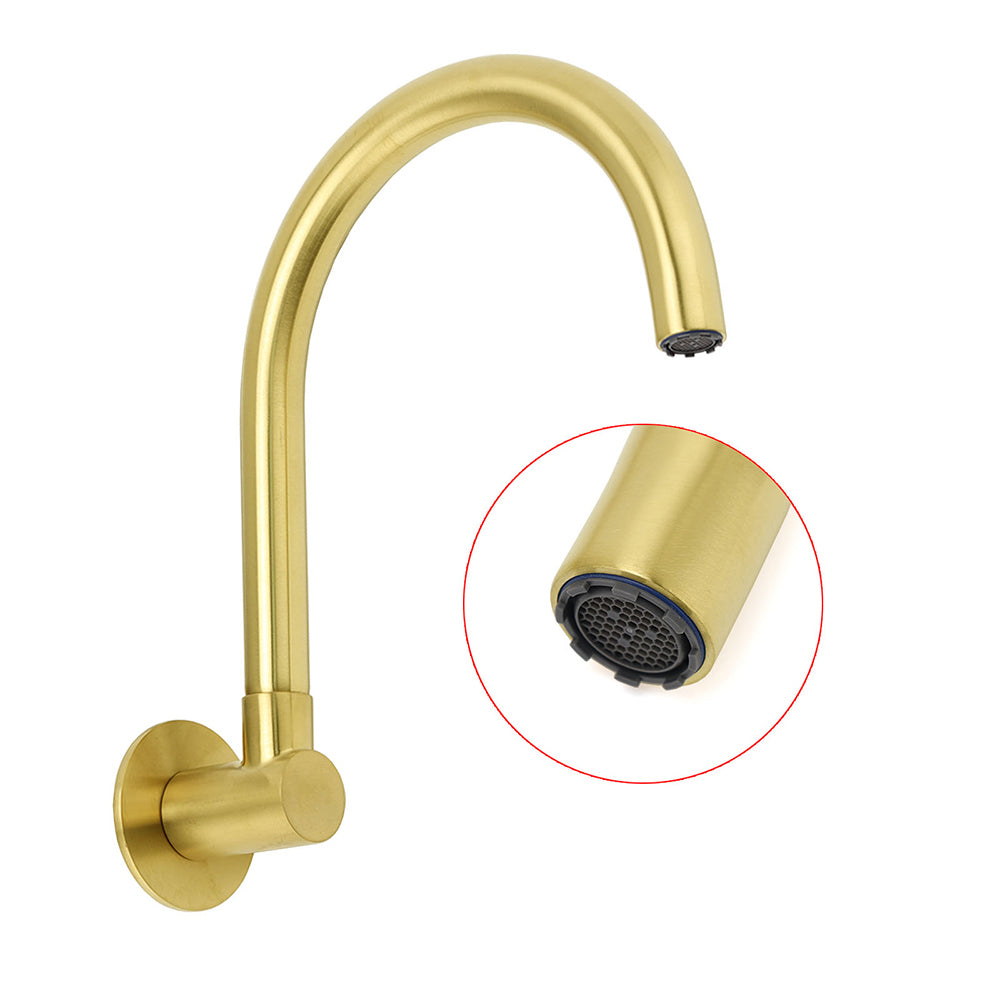 Brushed Gold Bath Tub Filler Round Gooseneck Arm Faucet Water Outlet Wall Spout