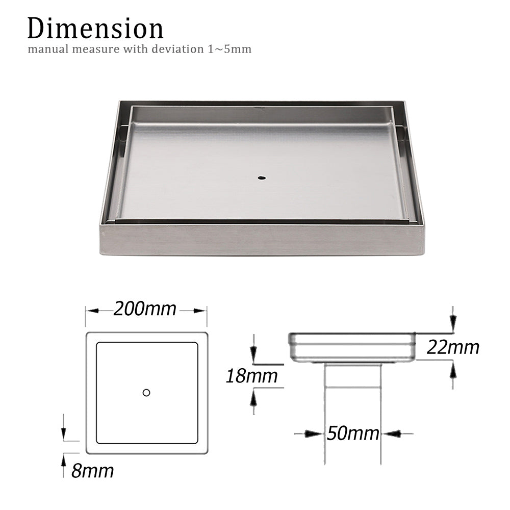 Bathroom 200x200mm Big Square Tile Insert Floor Drain Shower Grate 50mm Waste
