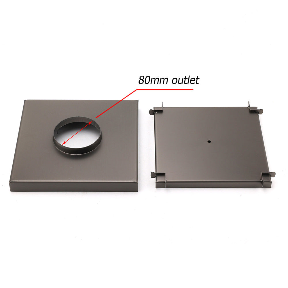 Gun Metal Large Square 200x200mm Tile Insert Floor Drain Shower Grate 80mm Waste