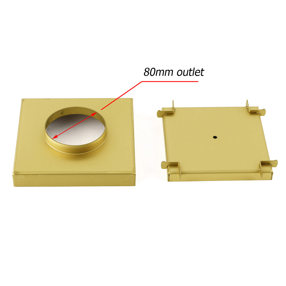 Brushed Gold 150x150mm Tile Insert Floor Drain Shower Grate 80mm Waste Watermark