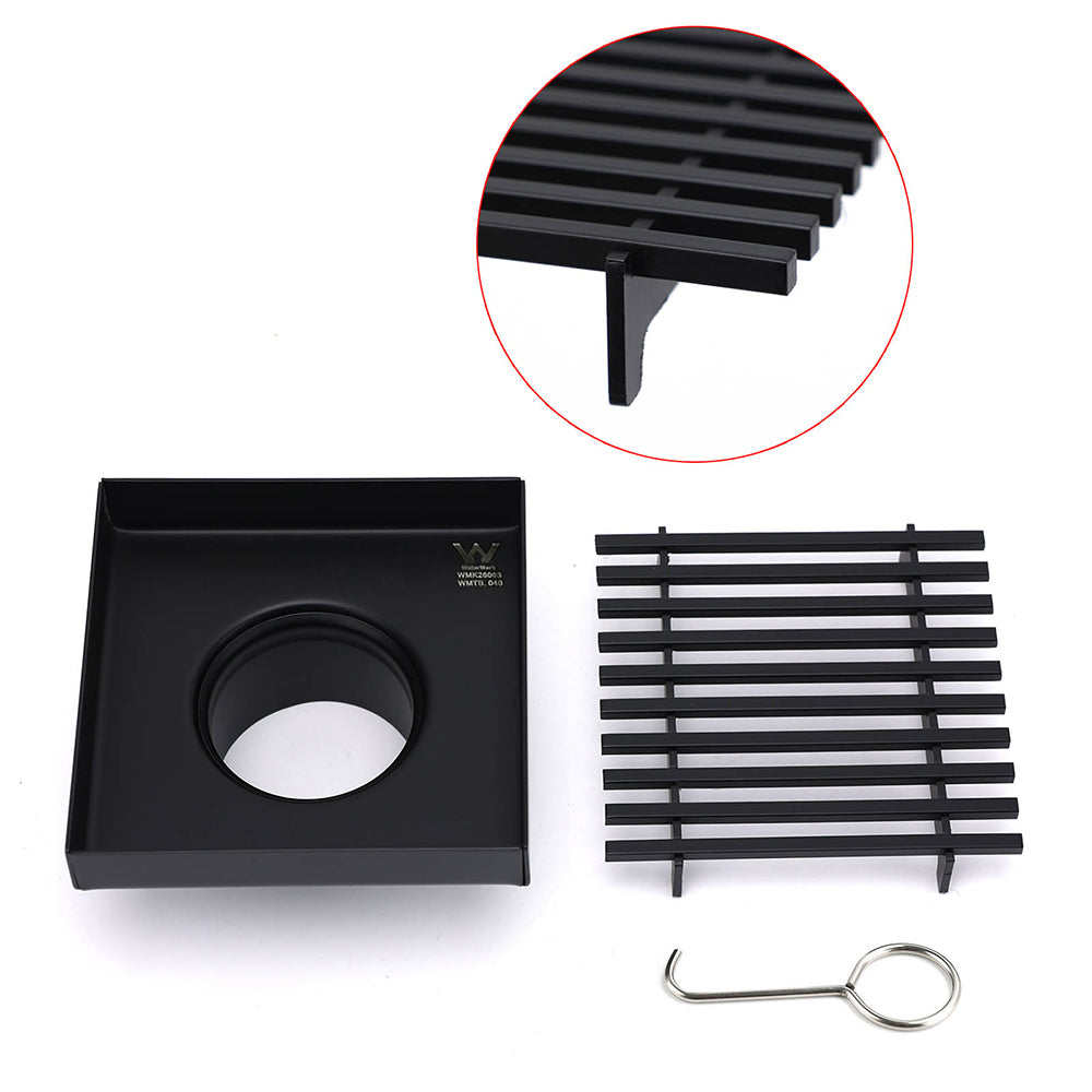 Matt Black 100mm Square Strip Fence Shower Grate Bathroom Floor Drain 50mm Waste