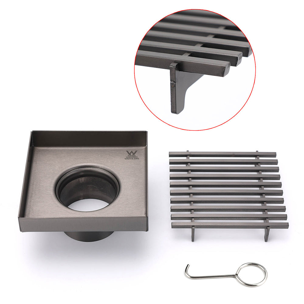 Gun Metal SUS 100mm Square Strip Fence Floor Drain Small Shower Grate 50mm Waste