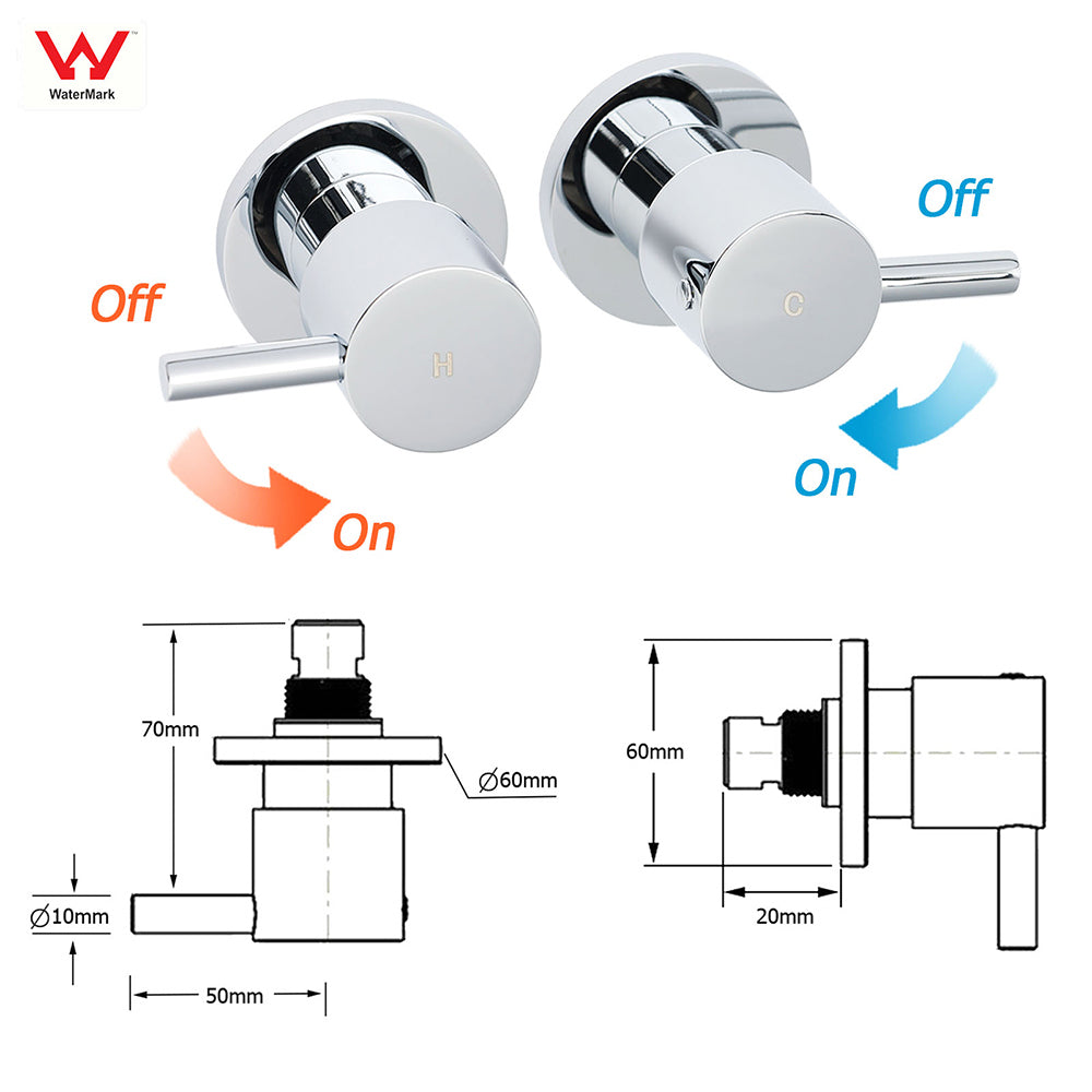 WELS Chrome 10" Round Rain Handheld Twin Shower Head Arm Sliding Rail Arm Double Taps Control