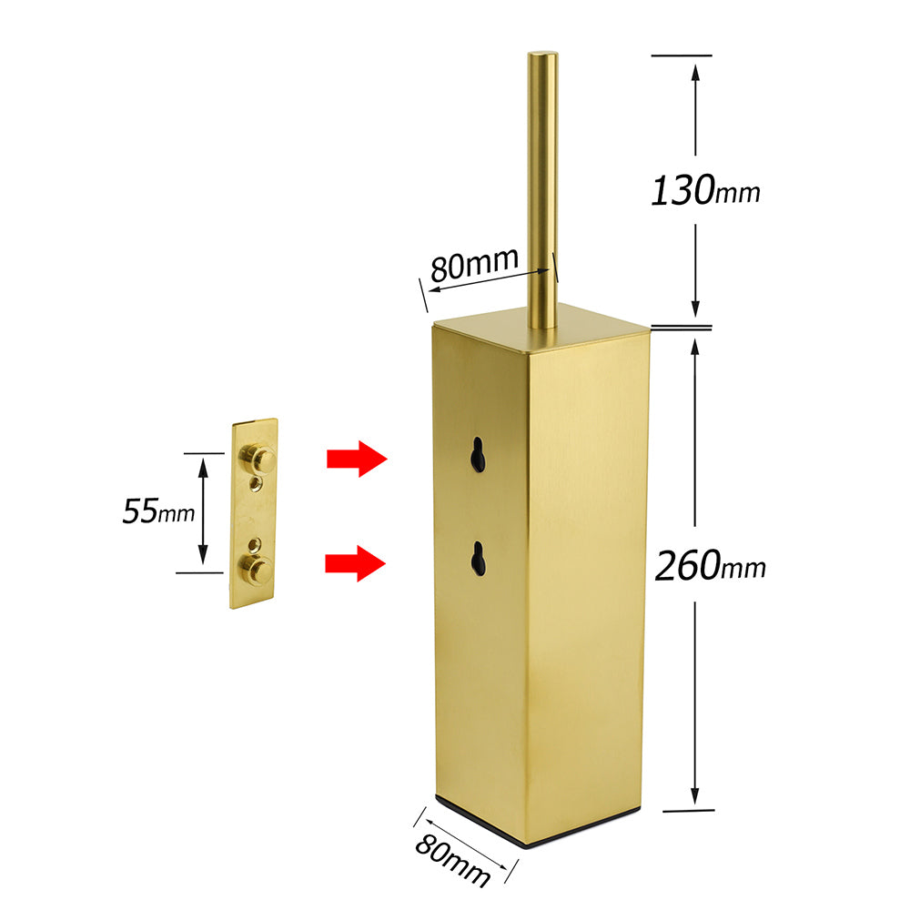 Brushed Gold Modern Stainless Steel Square Toilet Brush Wall Mounted Holder Cup