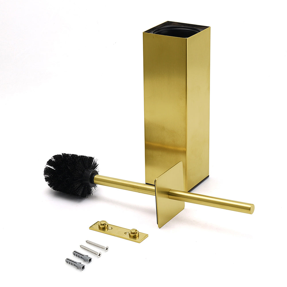 Brushed Gold Modern Stainless Steel Square Toilet Brush Wall Mounted Holder Cup
