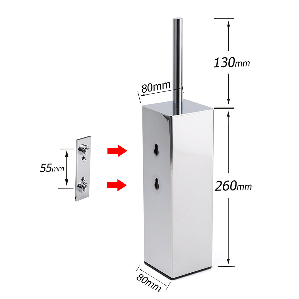 Bathroom Polished Chrome Square Standing Toilet Brush Stainless Steel Holder Cup Kit