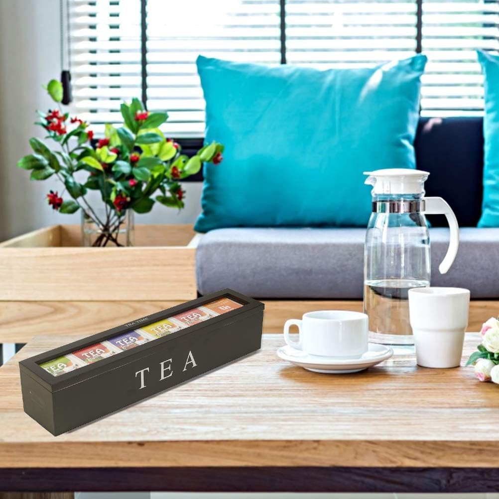 Tea box - Tea box 6 compartments - Wooden tea box - Suitable for loose tea - Black