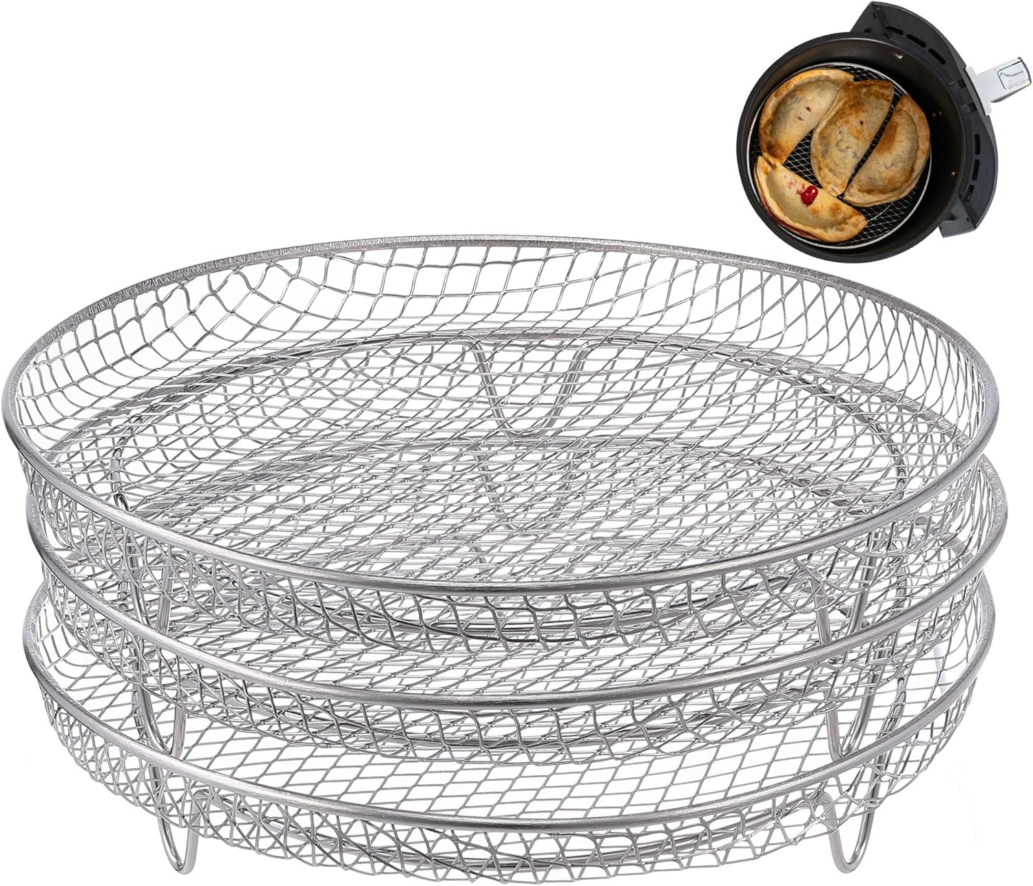 Multi-layer air fryer rack (3 round layers) - Air fryer baking pan - Air fryer grid - 304 stainless steel - Safe to use in air fryers, steam ovens, regular ovens and dishwashers