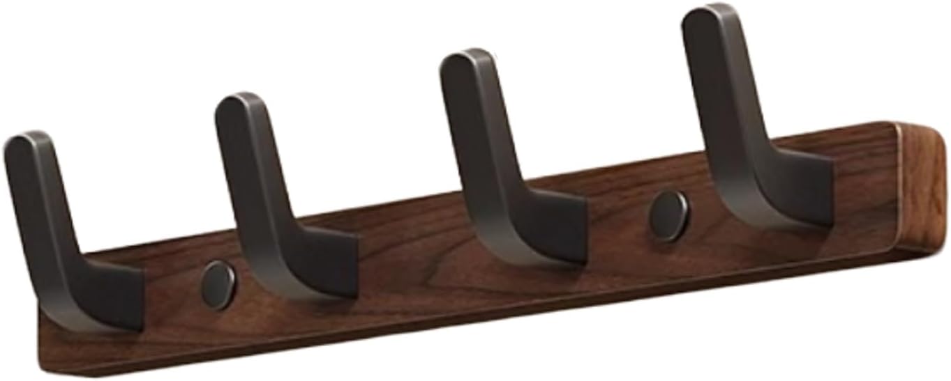 Coat rack - Wall coat rack - Coat rack with hooks - Storage rack - 25 × 3 cm - Wooden coat rack - Walnut - 4 hooks - Black