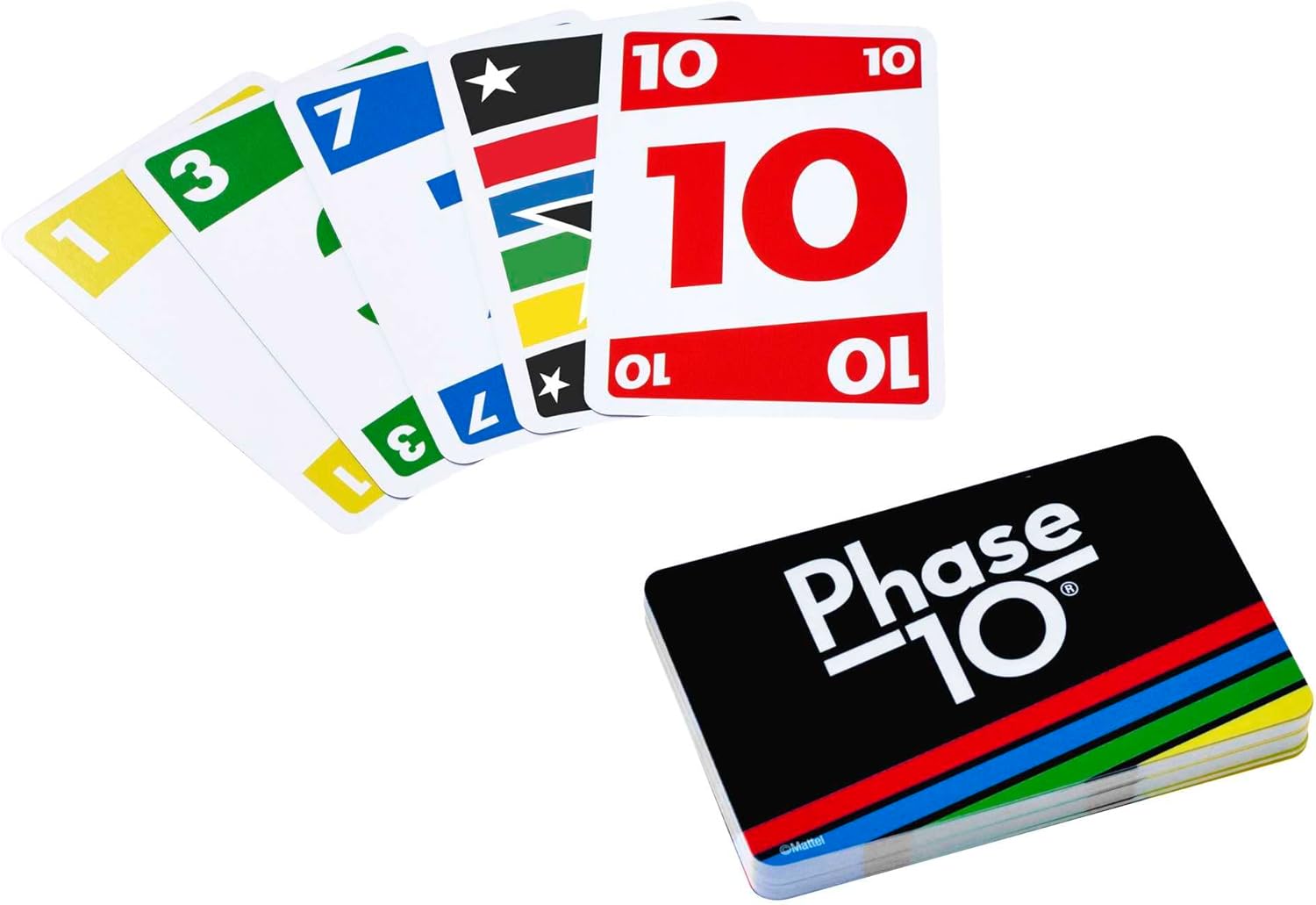 Mattel Games Phase 10 card game, sequences similar to rummy, contains 108 cards, for home.