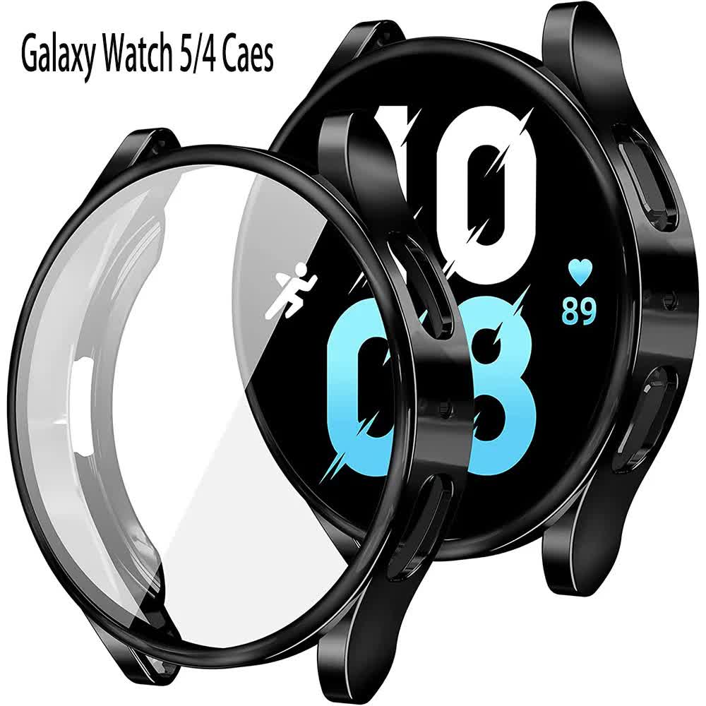 Compatible with Samsung Galaxy Watch 4 5 6 40 mm 44 mm Case Protection Silicone TPU Bumper Screen Protector Black Galaxy Watch6 44mm
