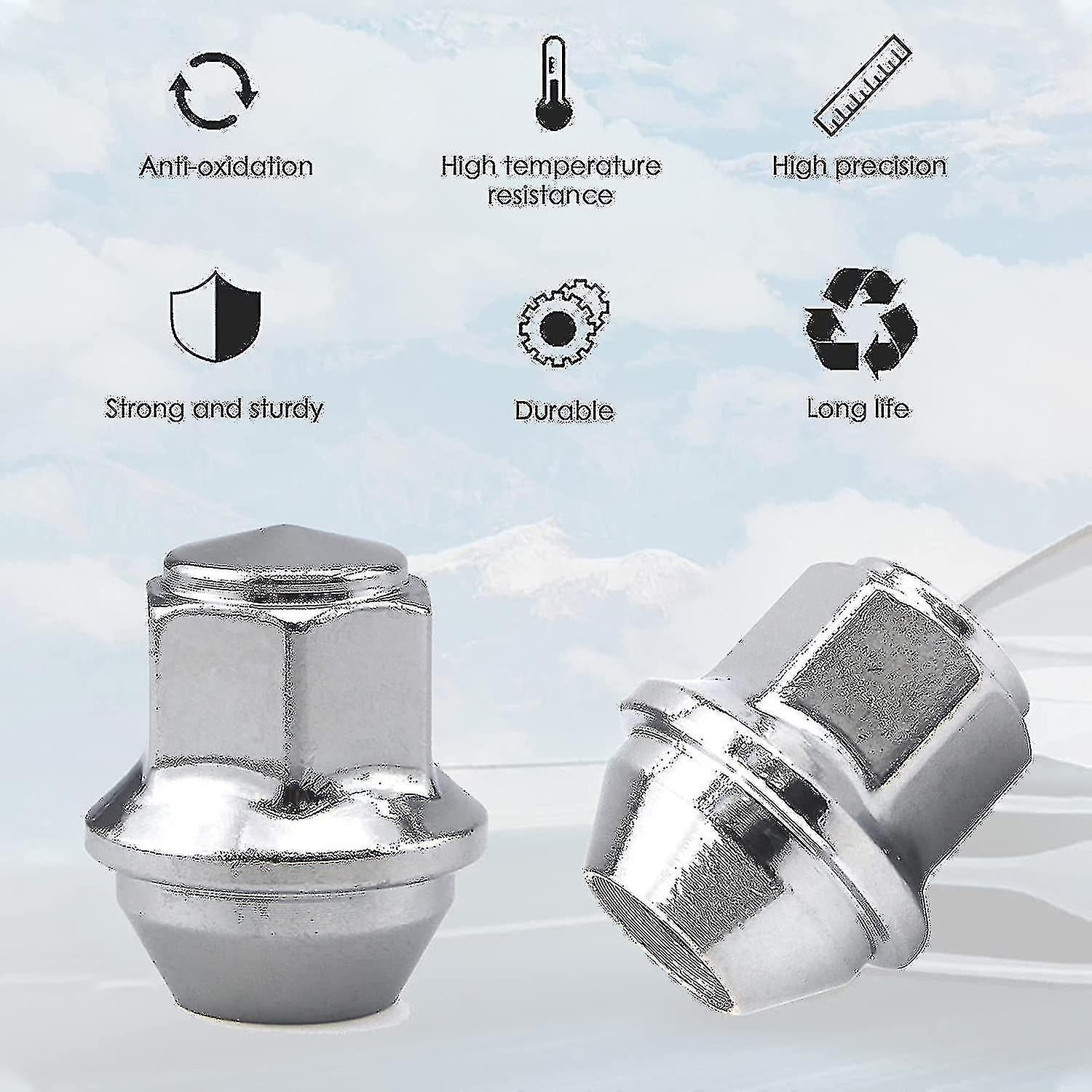 Aluminum Wheel Nuts. M12 X 1.5 Conical 19mm Hex Replacement for Ford Alloy Wheels (Silver)