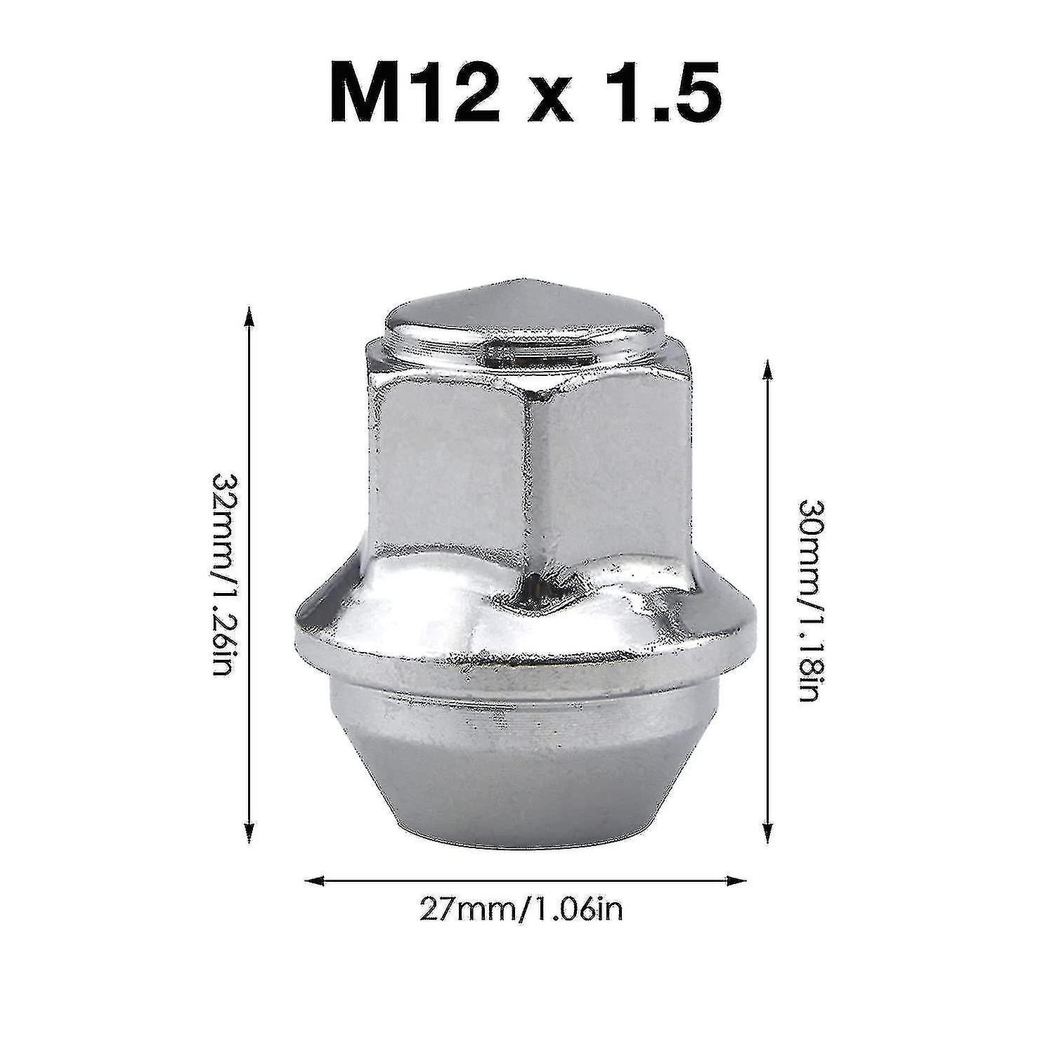 Aluminum Wheel Nuts. M12 X 1.5 Conical 19mm Hex Replacement for Ford Alloy Wheels (Silver)